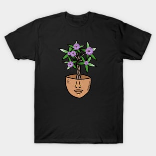 Surreal Money Tree with Purple Daisys, in a Pot Head Planter T-Shirt